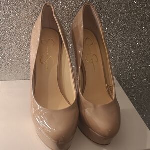 Jessica Simpson Taupe Patent Heels